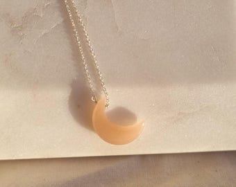 Peach Moonstone Luna Pendant Sterling Silver or Gold Plated Brass Chain Dainty Crystal Necklace for Women Healing Jewelry Gift