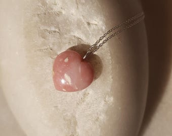 Pink Opal Heart Pendant Sterling Silver or Gold Plated Brass Chain Necklace for Women October Birthstone Crystal Jewelry