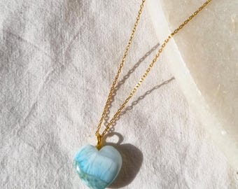 Larimar Heart Pendant Sterling Silver or Gold Plated Brass Chain Crystal Necklace for Women Healing Jewelry Caribbean Gemstone