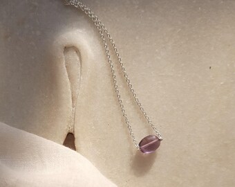 Amethyst Oval Beads Bracelet for Women Dainty Gemstone on Gold Plated Brass or Silver Chain Calming Energy for Balance Elegant Jewelry
