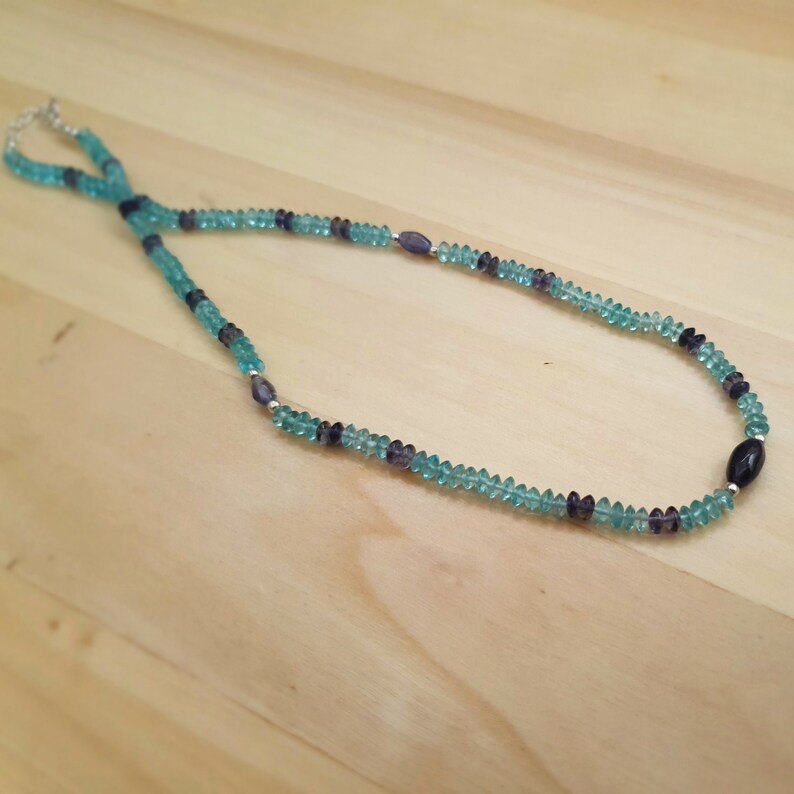 Blue Apatite Iolite Saucer Beads Necklace Strand Gift ideas for her September Birthday Jewelry Everyday Beaded Necklace