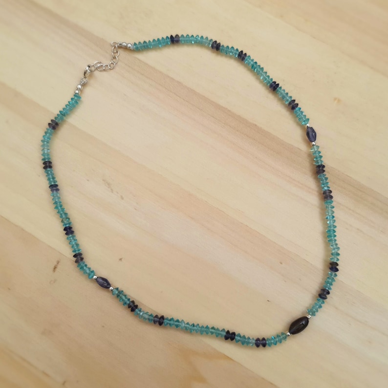Blue Apatite Iolite Saucer Beads Necklace Strand Gift ideas for her September Birthday Jewelry Everyday Beaded Necklace