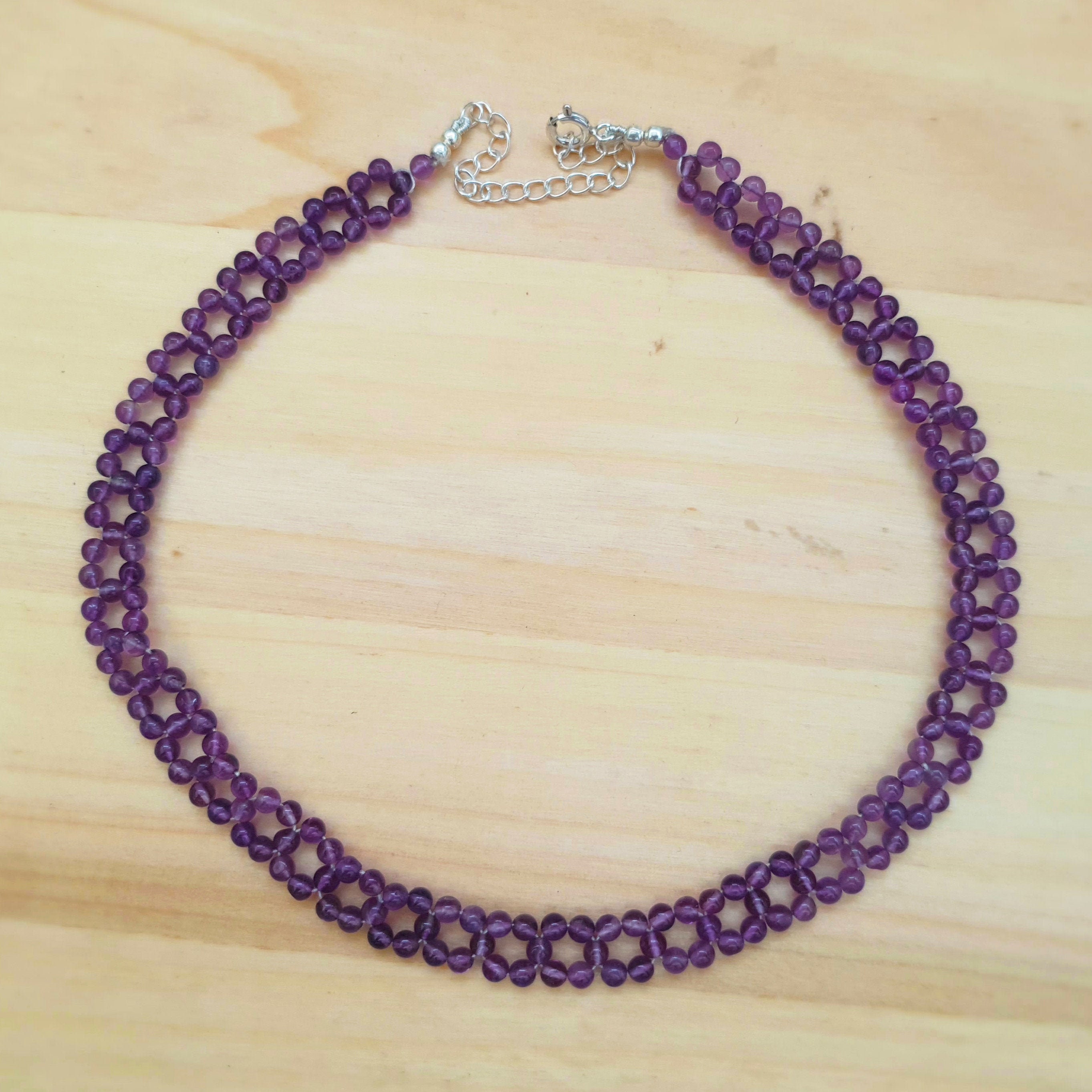 Purple Amethyst Choker Necklace Beads Jewelry Sterling Silver Handmade ...