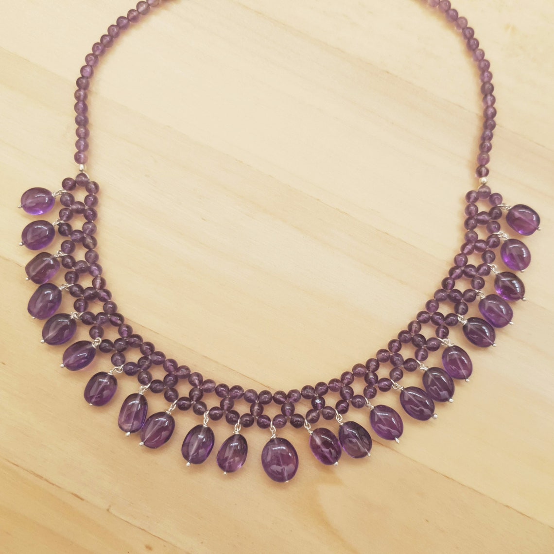 Designer Amethyst Choker Beads Meshed Necklace With Sterling Etsy New