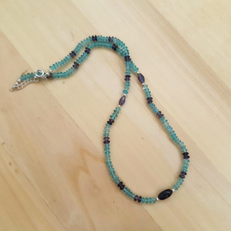 Blue Apatite Iolite Saucer Beads Necklace Strand Gift ideas for her September Birthday Jewelry Everyday Beaded Necklace