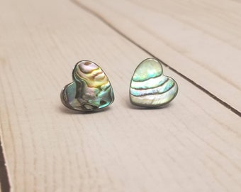 Abalone Shell Heart Stud Earrings | Shell Earrings | Abalone Earrings | Heart Jewelry | Abalone Jewelry | Post Earrings