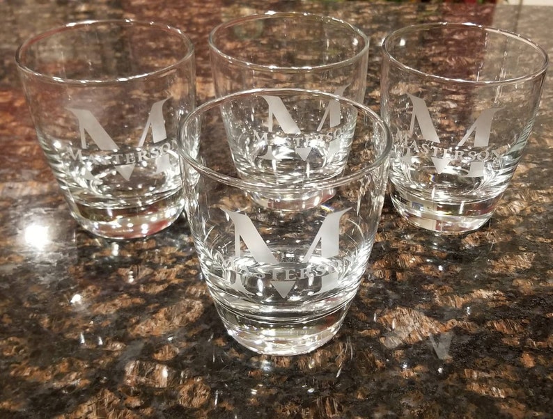 Personalized Monogram Whiskey Glass Last Name Etched Etsy