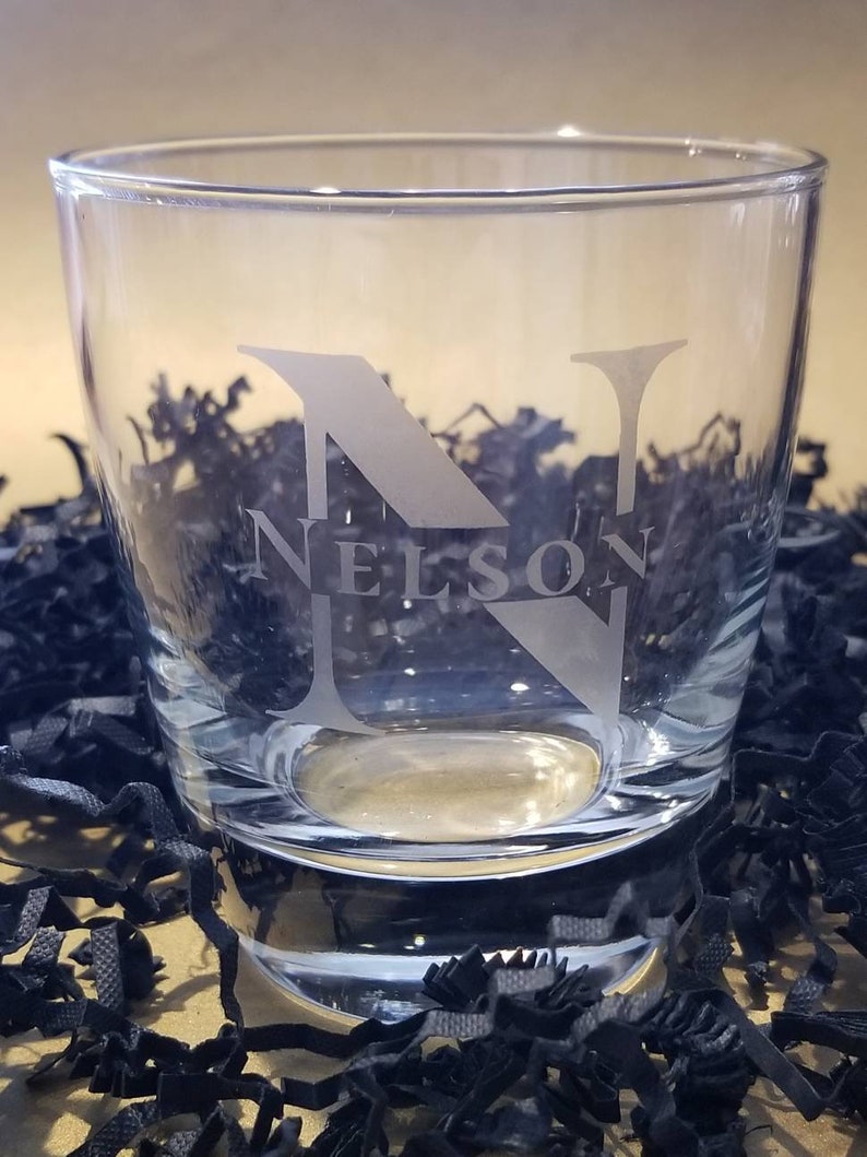 Personalized Monogram Whiskey Glass Last Name Etched Etsy