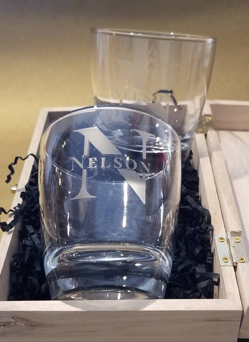 Personalized Monogram Whiskey Glass Last Name Etched Etsy