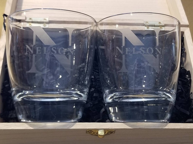 Personalized Monogram Whiskey Glass Last Name Etched Etsy