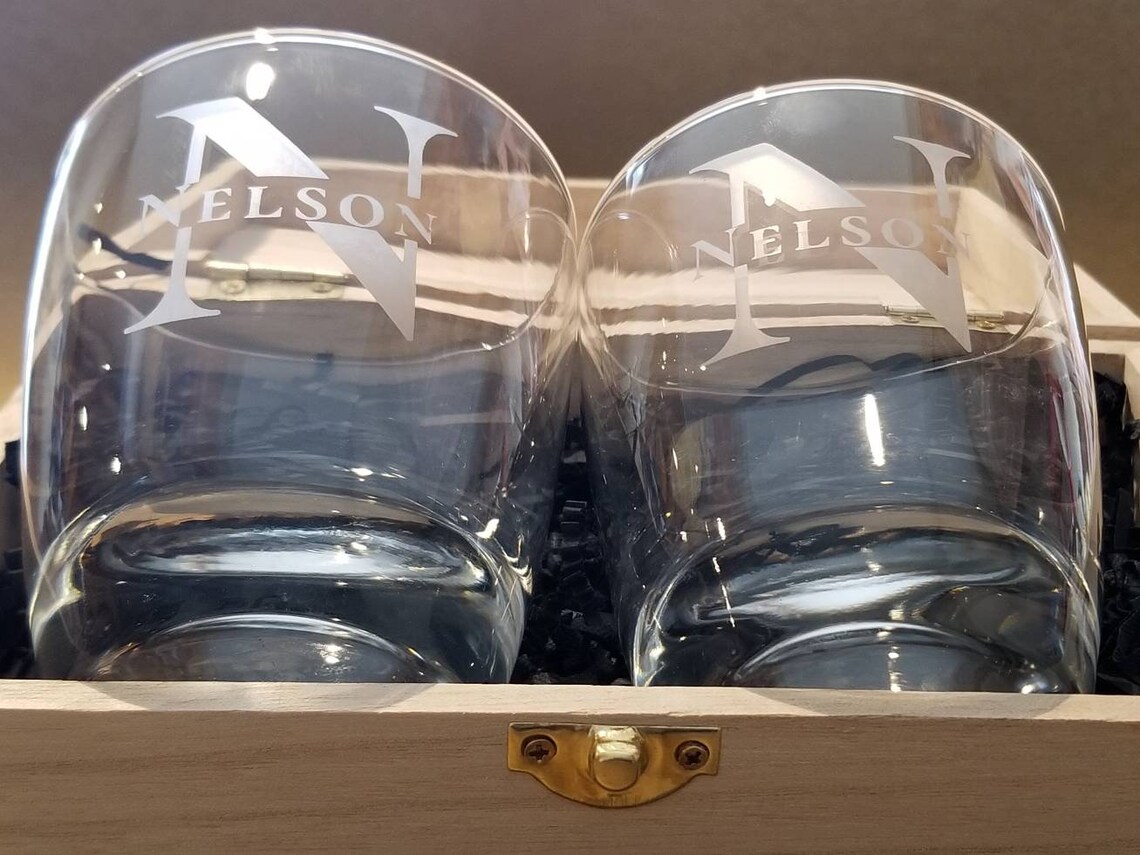 Personalized Monogram Whiskey Glass Last Name Etched Etsy
