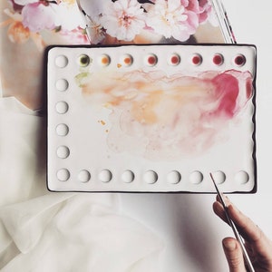 水彩、油彩、アクリル、グアッシュの混色に使えるセラミック絵具パレット。ハンドメイド。アーティストへの美しい贈り物。GRANDE No.3