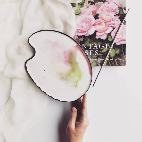 CLASSIC No.5 Keramisch verfpalet voor het mengen van kleuren met aquarel, olie, acryl en gouache. Handgemaakt. Esthetische cadeaus voor kunstenaars.