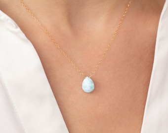 Blue Larimar Necklace, Dainty Gold Larimar Pendant Necklace, Gold Filled
