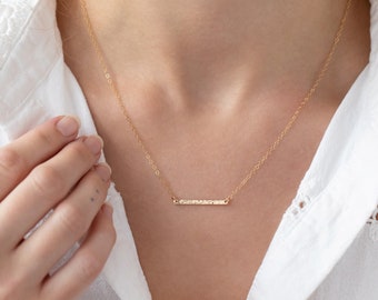 Dainty Hammered Gold Bar Necklace, Mini Bar Necklace, Simple Gold Bar Necklace