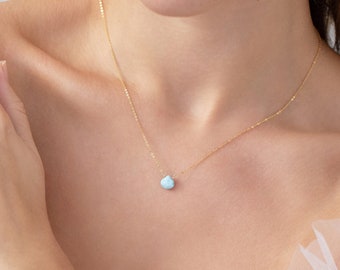 Blue Larimar Necklace, Dainty Gold Larimar Pendant Necklace, Gold Filled