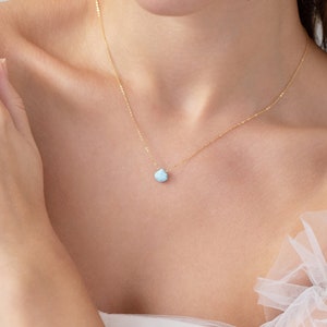 Blue Larimar Necklace, Dainty Gold Larimar Pendant Necklace, Gold Filled