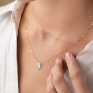 Gold Aqua Chalcedony Necklace, Aqua-Blue Chalcedony, Gemstone Layering Necklace