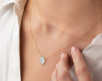 Gold Aqua Chalcedony Necklace, Aqua-Blue Chalcedony, Gemstone Layering Necklace
