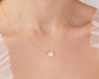 Tiny Gold hammered disc necklace | Simple necklace | Gold filled coin necklace