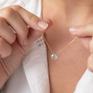 Dainty Gold Aquamarine Necklace, March Birthstone, Simple Everyday Gemstone Necklace