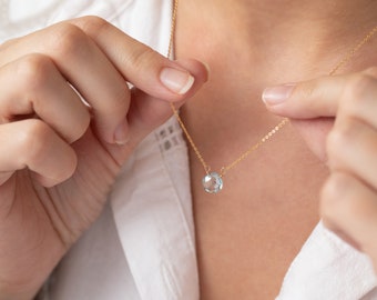 Dainty Gold Aquamarine Necklace, March Birthstone, Simple Everyday Gemstone Necklace