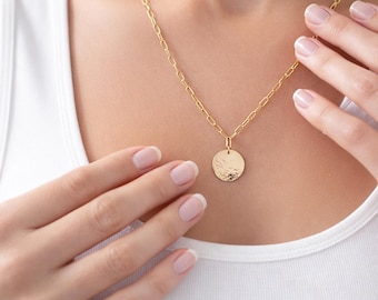 14k Gold Filled Paperclip Chain Coin Disc Necklace