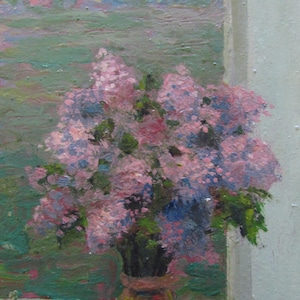 Pintura de lilas, Pintura de flores, Óleo de flores en un jarrón, Naturaleza muerta vintage, Pintura de ramo de primavera, Pintura de lilas florecientes, Lila morada