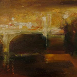 Pintura a óleo sobre cidade noturna, Luzes noturnas, Ponte do Brooklyn, Arte sobre ponte, Pintura de paisagem