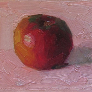 Pintura al óleo de manzana, Pintura de comida, Pintura de frutas, Manzana roja, Bodegón con frutas