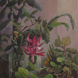 Pintura de cacto de Natal, pintura de flores, arte floral, arte de parede de quarto, decoração de casa