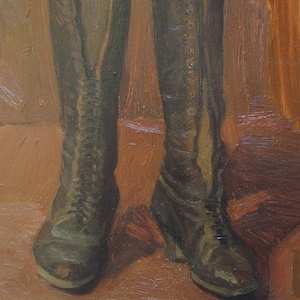 Pintura de botas negras, pintura de botas cosacas, arte histórico tradicional ucraniano, pintura al óleo ucraniana, arte histórico