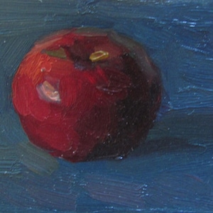 Pintura al óleo de manzana, Pintura de comida, Pintura de frutas, Manzana roja, Bodegón con frutas