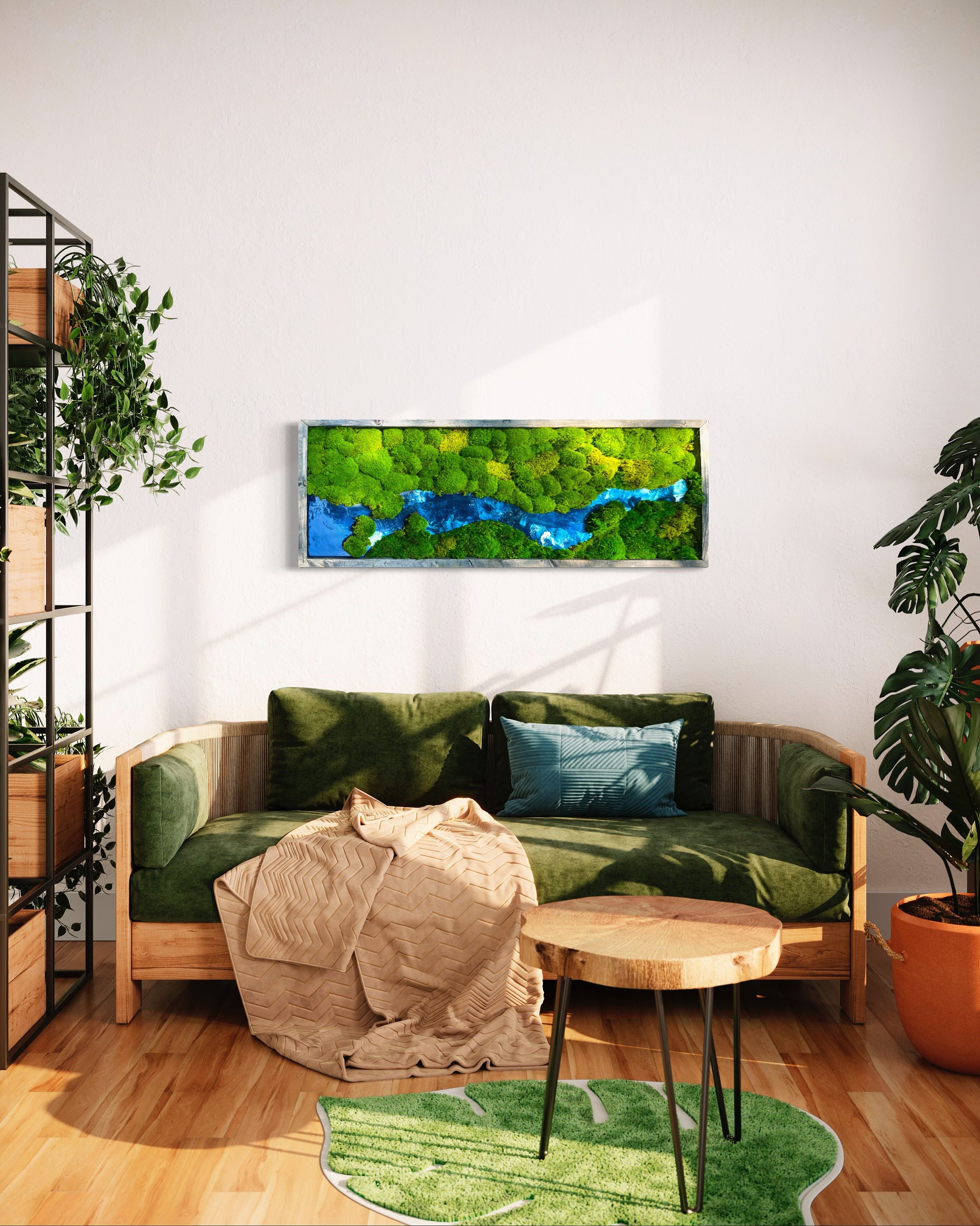 Moss Rocks in Sea Mural Wallpaper in Blue-Green Tropical Wall Decor for  Living Room - Clearhalo