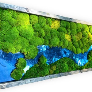 Resin Wall Decor Textured Wall Art Resin Ocean. Mood Moss Art Preserved Mood Moss Living Wall Art 50x18. Epoxy Resin Art Plant Lover Gift.