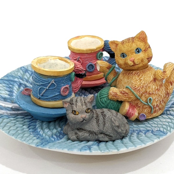 Cat Tea Set Miniature Tea Set 8 Pcs Teapot Cups Saucers Tray Tiger Kittens Miniature Sewing Design Vintage Tea Set