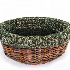 Cat Basket Bed Green Crochet 21-Inch Round Willow Wicker Vintage Wood Basket Cat Pet Bed Basket Washable Cushion Liner Cover