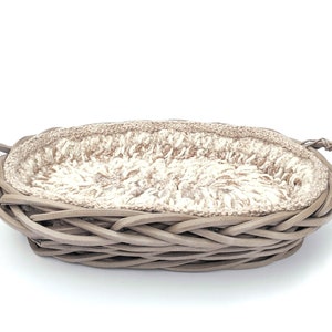 Cat Basket Bed Tan Ivory Crochet Yarns 21" X 15" Large Oblong Tan Wicker Basket Kitten Pet Bed Basket Washable Liner Cover