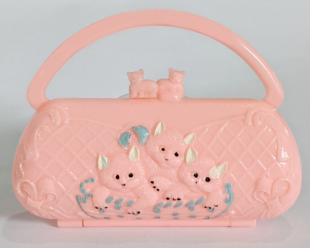 Cat Purse Pink Doll Purse Kittens Basket Vintage Miniature Pink Cat