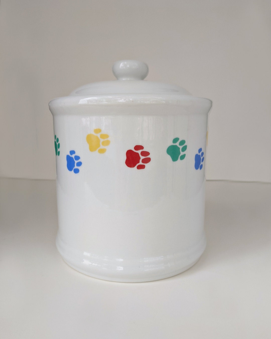 Cat Food Canister Paw Print Design Ceramic Treat Jar Pet Food Etsy