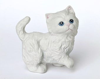 Cat Figurine White Kitten Fluffy Statue HOMCO Collectible Home Interiors Vintage  Knick Knack