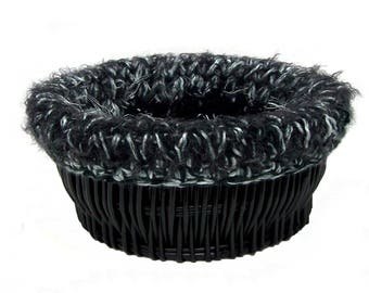 Cat Basket Bed Furry Black White Gray Crochet 14-Inch Round Black Willow Wicker Basket Kitten Bed Basket Washable Liner Cover