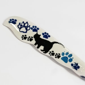 Cat Letter Opener Black Cat Ivory Ceramic Envelope Knife Cat Paw Print Opener Cat Lovers Desk Accessory Cat Vintage Stationery Letter Opener