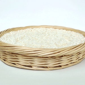 Cat Basket Bed Creamy Ivory Yarn Crochet 16-Inch Round Natural Wicker Vintage Basket Kitten Pet Bed Basket Washable Cushion Liner Cover