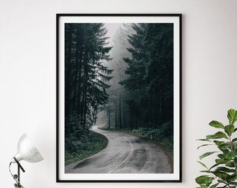 Mist Forest Print, Landscape Poster, Highway, Scandinavian Wall Art, Downloadable Prints, Nature Photography,Trees Wall Decor,Vertical Print