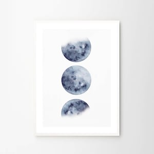 Moon Phase Print Watercolor Prints Celestial Bedroom Wall Decor Wall Art Luna Blue Indigo Lunar Phases Home Decor Moon Printable