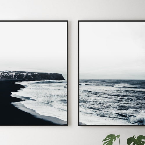 Coastal Set Print Coastal Wall Art Ocean Black and White - Etsy