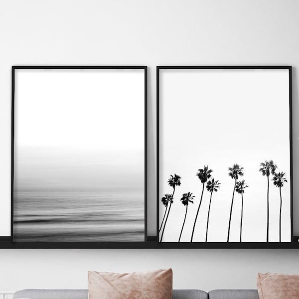 Set of 2, Wall Art, Beach and coastal, Tropical prints, Digital Download, Black and white, Printable wall art, Photography, Wall decor