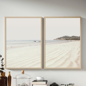 Set of 2 Pastel Beach Prints, Beige Seascape Print Set, Pastel Coastal Prints, Set of 2 Landscape Wall Art, Wall Decor, Living Room Wall Art
