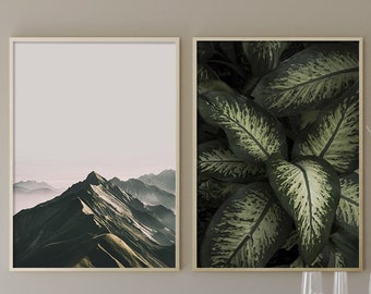 Set of 2 Nature Prints, Olive Green Wall Art, Mountain Print, Scandinavian Print, Nature Wall Art, Wall Decor, Abstract Print, Home Decor